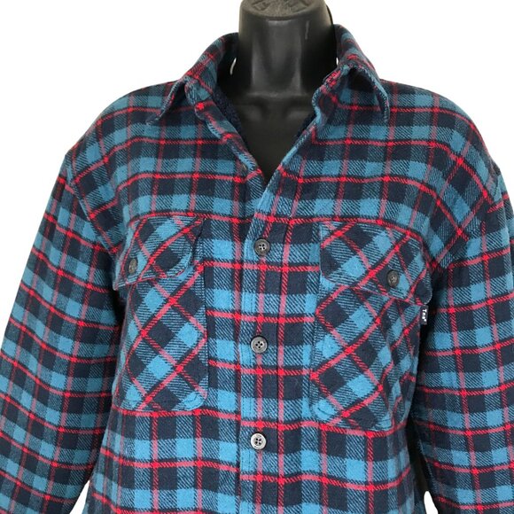 Aritzia TNA Blue & Red Plaid Flannel Faux Fur Lined Shacket Size L - Picture 4 of 8